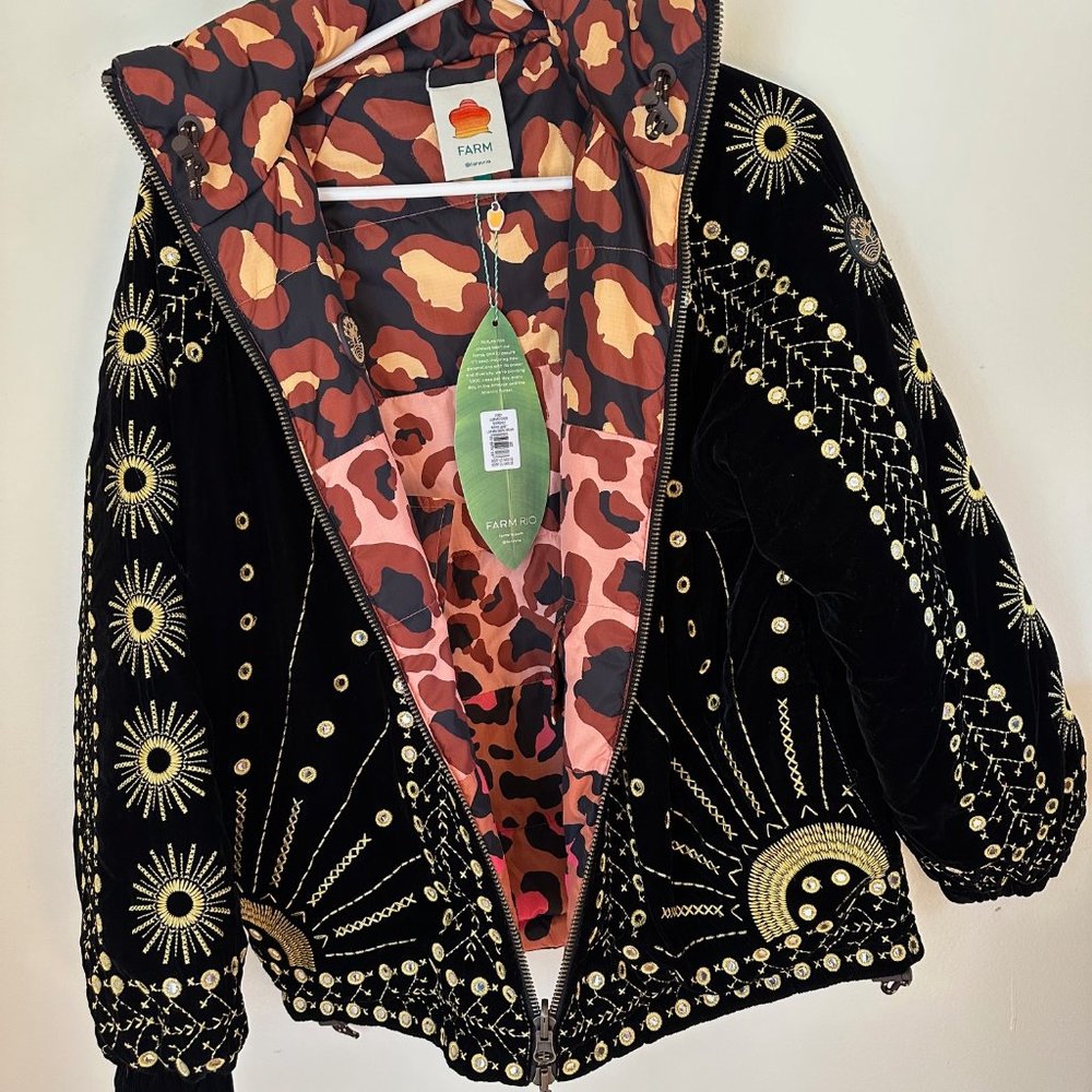 Farm Rio XXS Leopard Desire Reversible Puffer Jacket NWT Pricing firm. - Picture 2 of 11